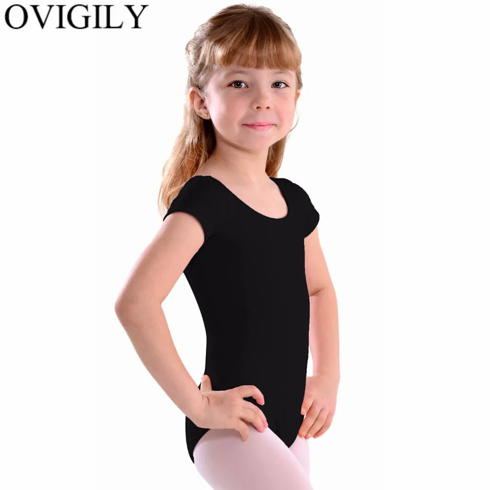 Girls Dance Costumes OVIGILY Toddler Black Dance Leotard kids Spandex Short Sleeve Gymnastics Leotards Girls Baby Ballet Stage Performance