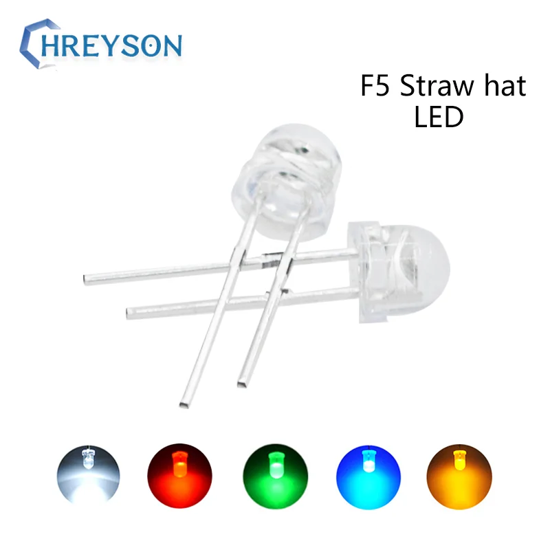 100Pcs F5 5mm DIP LED Straw Hat Lamp High Light Emitting Diode Blue Yellow White Green Red Fast Slow RGB DIY Kit | Электронные