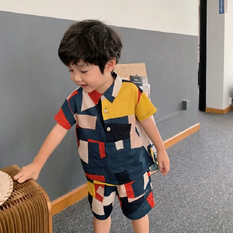 Baby Girl Boy Cotton Clothes Set Geometric Shirt+Shorts 2PCS Summer Infant Child Clothing Set Outfit Baby Clothes Suit 1-10Y