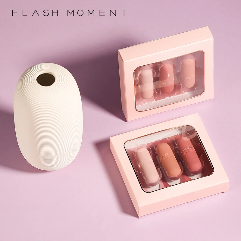 

3 pcs/set capsule lip glaze mirror matte velvet three-layer lip glaze set lasting moisturizing non-stick cup cosmetics makeup