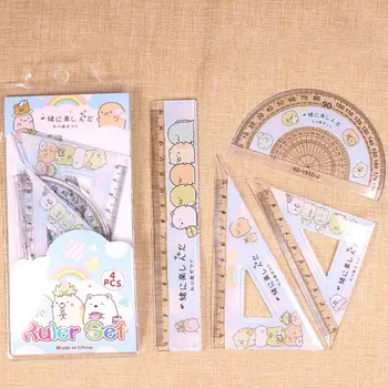 

2020 New 4pcs/set Kawaii Cartoon Straight Triangle Ruler Protractor Drafting Drawing Tool