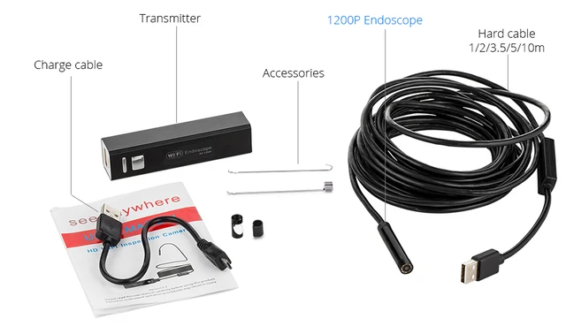 COC-7694954544333-caméra d'inspection serpent endoscopique Caméra  endoscopique WIFI pour téléphone portable, photo endoscope 10 m /