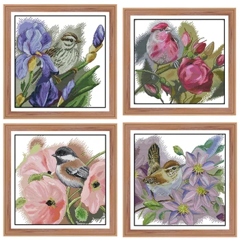 

Joy Sunday Patterned Cross Stitch Kit Birds and Flowers DMC DIY Handmade Embroidery Count Cross Stitch Kit Decorative Painting