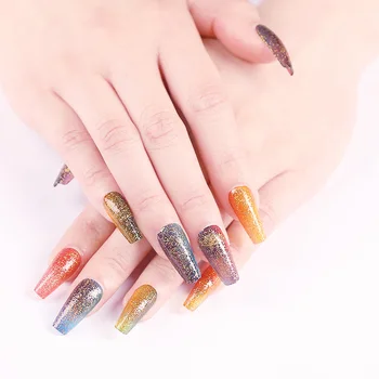 

Gradient Glitter Powder Trapezoid Ballet Fake Nails High Quality Material Long Style Wearable Full Cover Finished Nail T