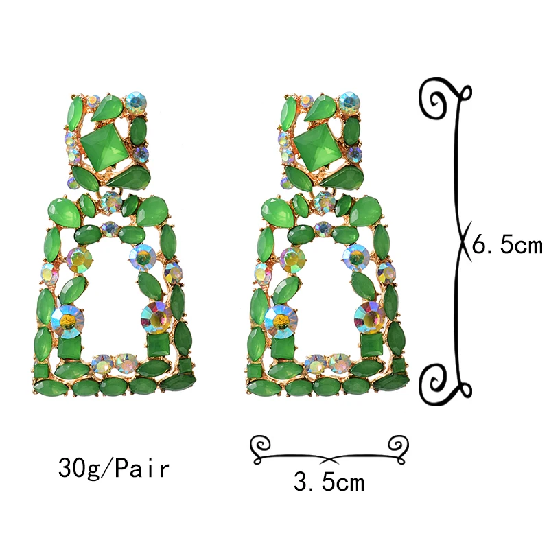 New Fashion Geometric Metal Colorful Rhinestone Drop Earrings High-Quality Clear Crystal Jewelry Accessories For Women Wholesale