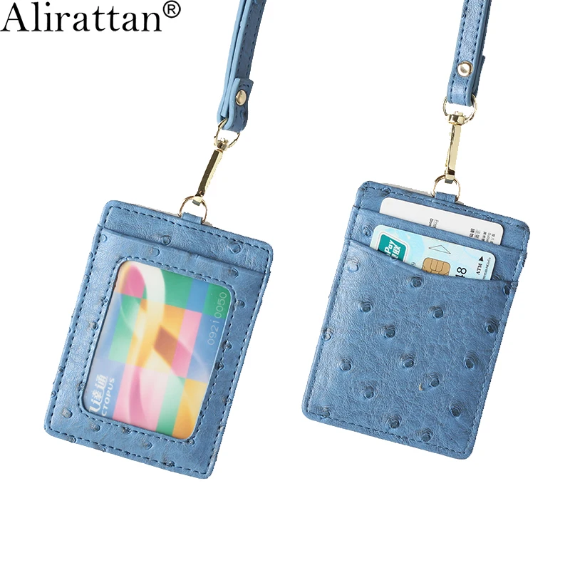 

Alirattan New Embossed Crocodile Leather Lanyard ID Card Holder Ostrich Snake Leather Card Holder Printed Name Letters