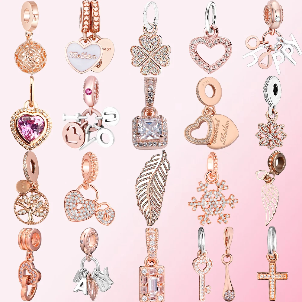 2019 100% 925 Sterling Silver Classic Feather Tree of Life Cross Heart-shaped Key Snowflake Clover DIY Rose Gold Pendant 2019 100% 925 Sterling Silver Classic Feather Tree of Life Cross Heart-shaped Key Snowflake Clover DIY Rose Gold Pendant