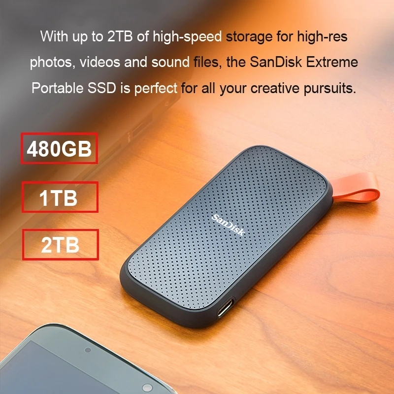 SanDisk-disco duro externo portátil para ordenador portátil o de escritorio SSD de 480GB  USB 31 tipo C 1TB 2TB 520MB/s