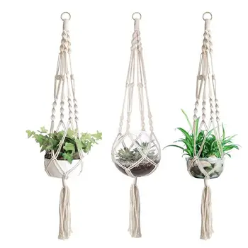 

3pcs Fashion Tassels Planter Holder Hand Weaving Hemp Rope Flower Pot Hanging Basket Indoor Outdoor Plant Hanger Decoration