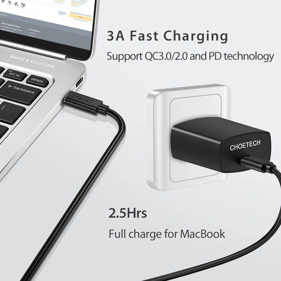 CHOETECH 3 м USB C к кабель для samsung Galaxy S9 S8 Note 9 8 Поддержка PD 60 Вт QC3.0 3A шнур быстрой