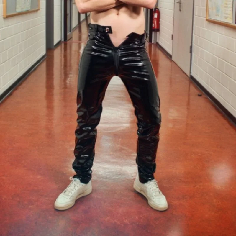 Sexy Wetlook Leggings Leather Zipper 
