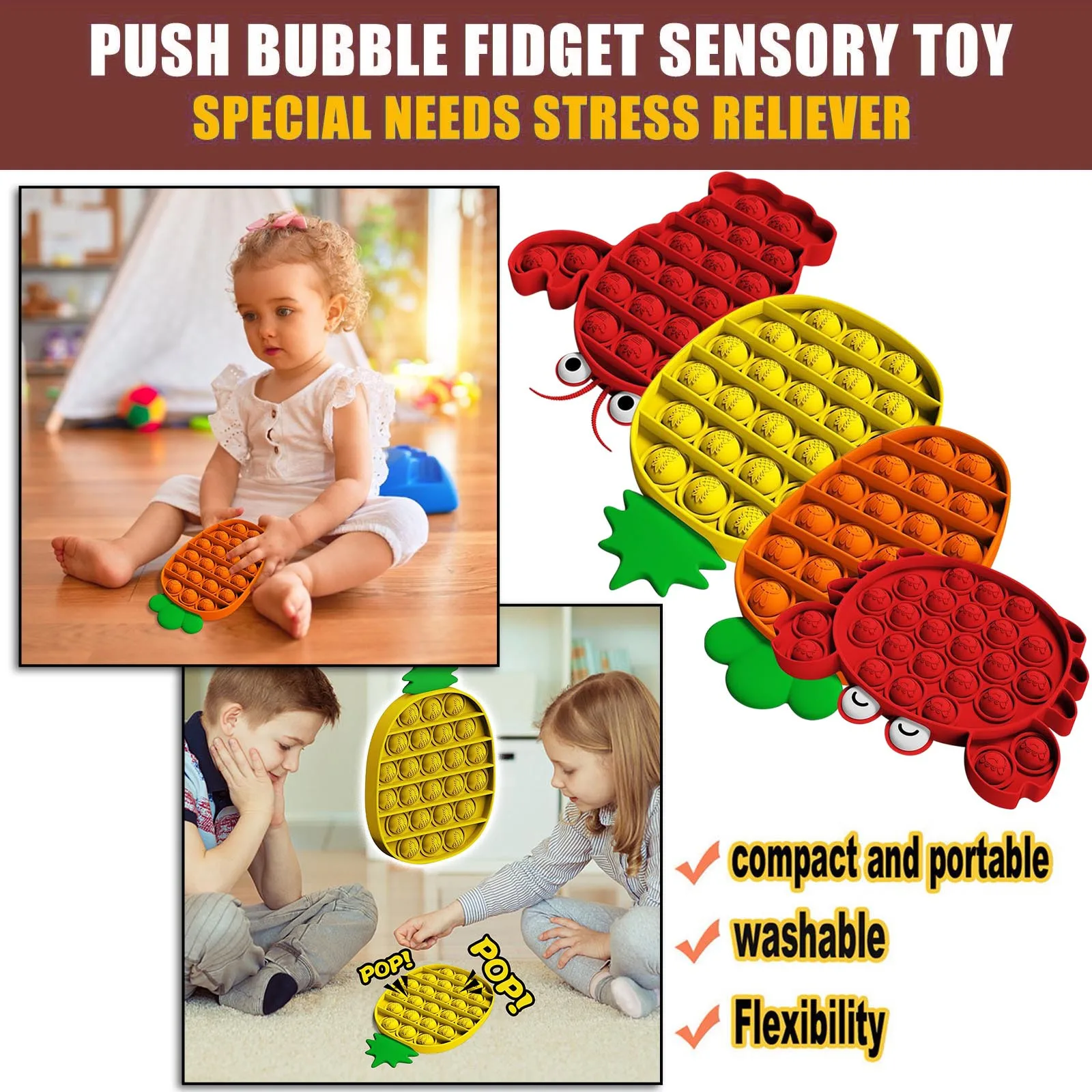 4x Poppit Bubble Fidget Sensory Toys Stress Relief Toys for Autism Special Needs 