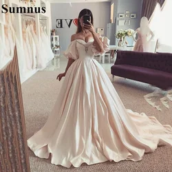 Sumnus Princess Wedding Dresses Satin Vintage Off The Shoulder Wedding Bride Dresses White Ivory Wedding Gown Custom Made
