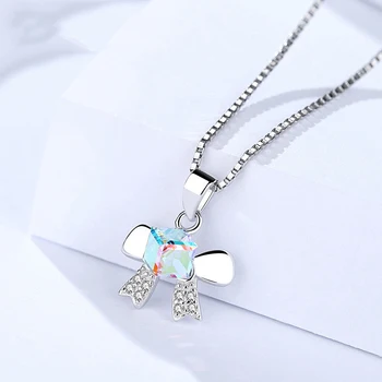 

Genuine S925 sterling silver female fashion cute sweet pendant Korean zircon popular micro-set crystal bow pendant silverware