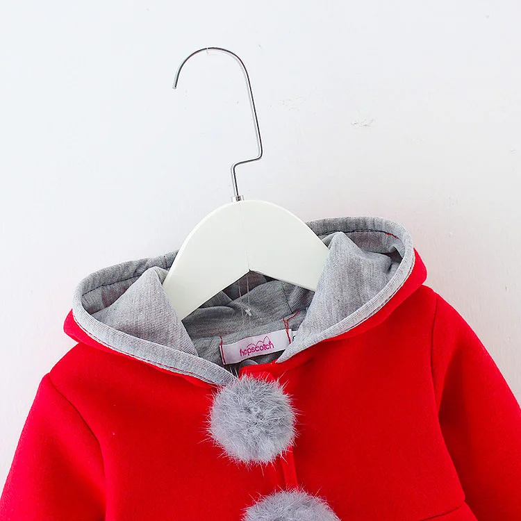 Spring And Autumn Coat Female Baby Hooded CHILDREN'S Cardigan Solid Color Two Furry Ball Rabbit Eared
