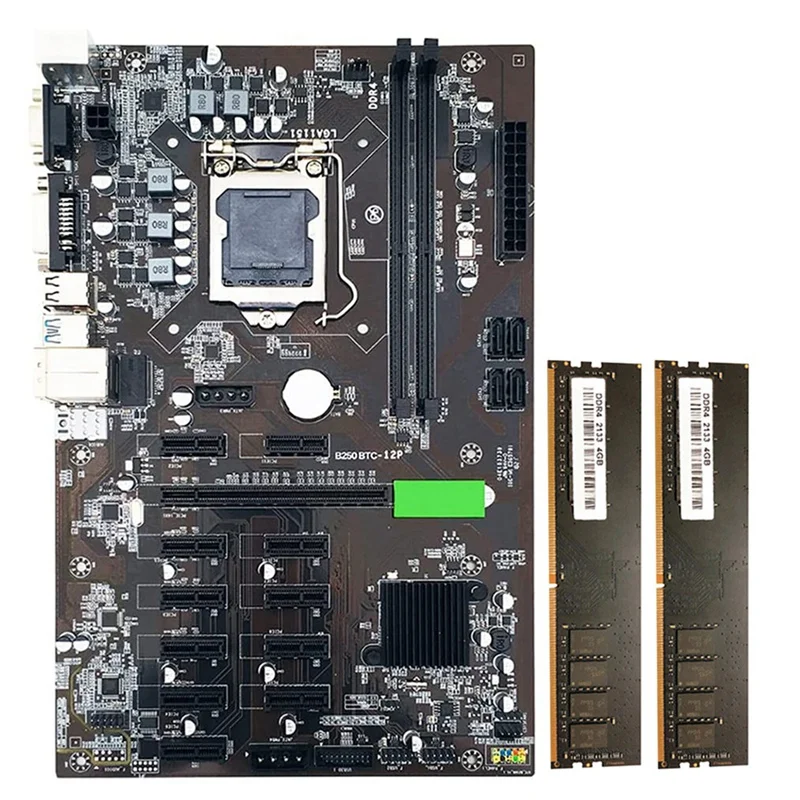 B250 BTC Mining Motherboard 12 PCI-E16X Graph Card LGA 1151 with 2XDDR4 4GB 2133MHZ RAM Support VGA DVI | Компьютеры и офис