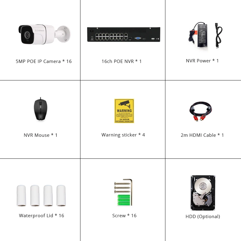 16ch 5MP Audio POE Kit H.265 System CCTV Security NVR Outdoor Waterproof IP Camera Surveillance Ala