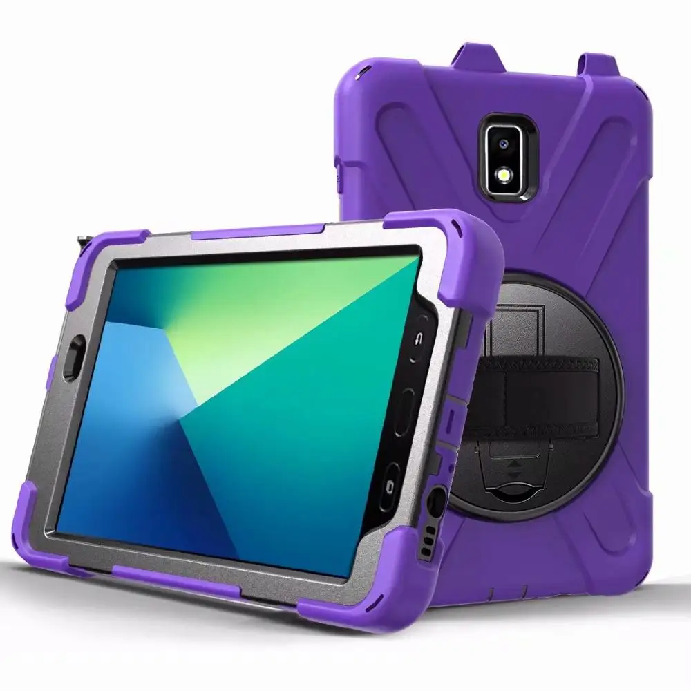 Сверхмощный силиконовый чехол для Samsung Galaxy Tab Active 2 8,0 T390 T395 SM-T395 Funda наручный плечевой ремень противоударный чехол - Цвет: Фиолетовый