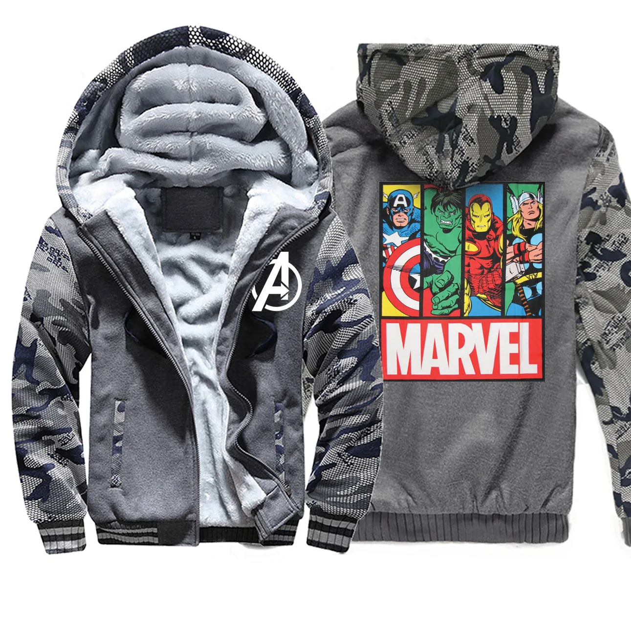 Мстители, мужские повседневные толстовки, Marvel, Толстая Толстовка, камуфляж,, зимнее флисовое теплое пальто, супергерой, брендовая мужская уличная одежда - Цвет: Dark Gray 6