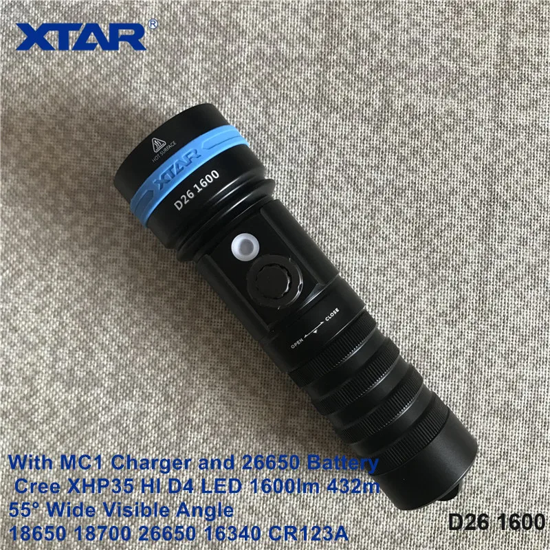 

Xtar D26 1600 Wide View Angel 16340 26650 18650 Powerful Diving Light Cree XHP35 Magnetic Press Switch Underwater Flashlights