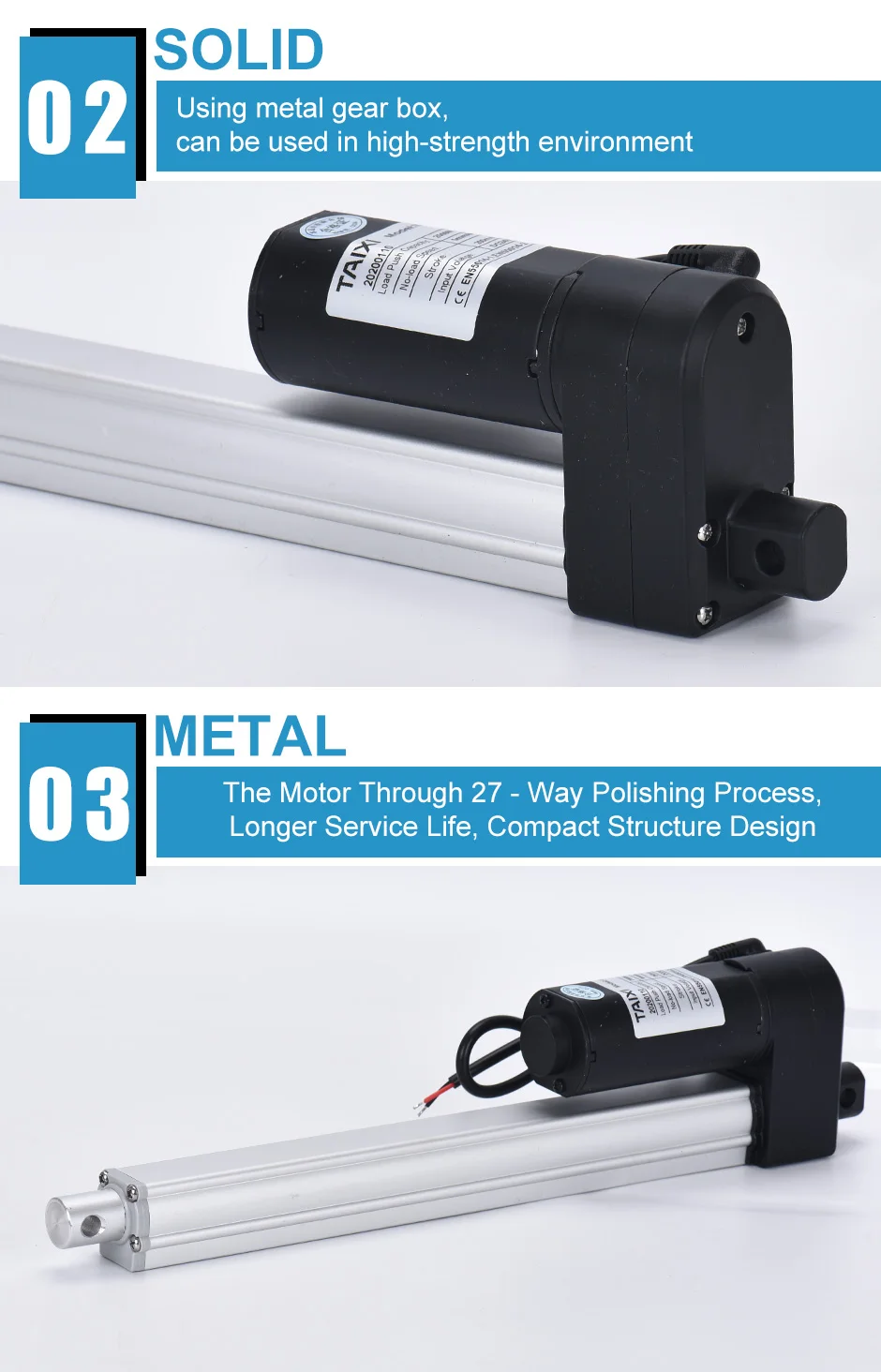 250mm, motor de 24v dc, 50mm, 100mm,