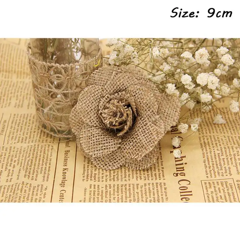 LAPHIL 2/5pcs Handmade Jute Burlap Flower DIY Crafts Vintage Rustic Wedding Decoration Chic Birthday Christmas Party Supplies