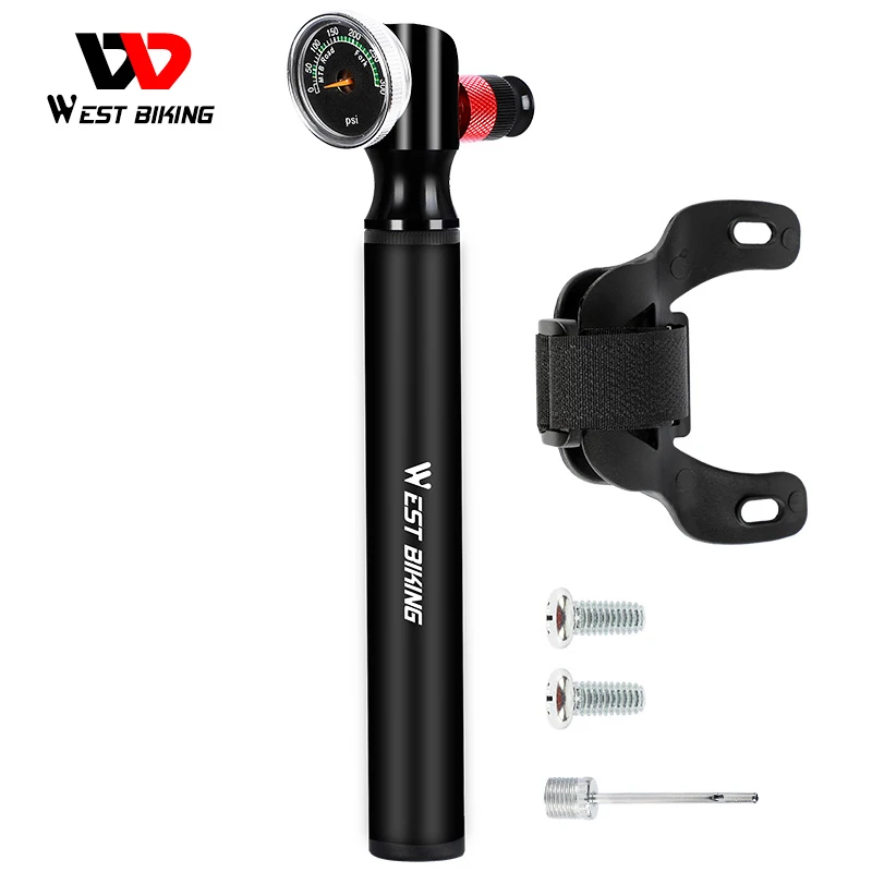 WEST BIKING портативный велосипедный насос мини ручной воздушный с манометром 300 PSI