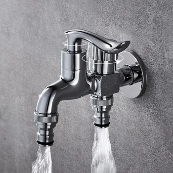 

One-in and Two-out Washing Machine Faucet Single Cold Faucet, Household 4 Points 6 Points Long Faucet Three-way, Copper