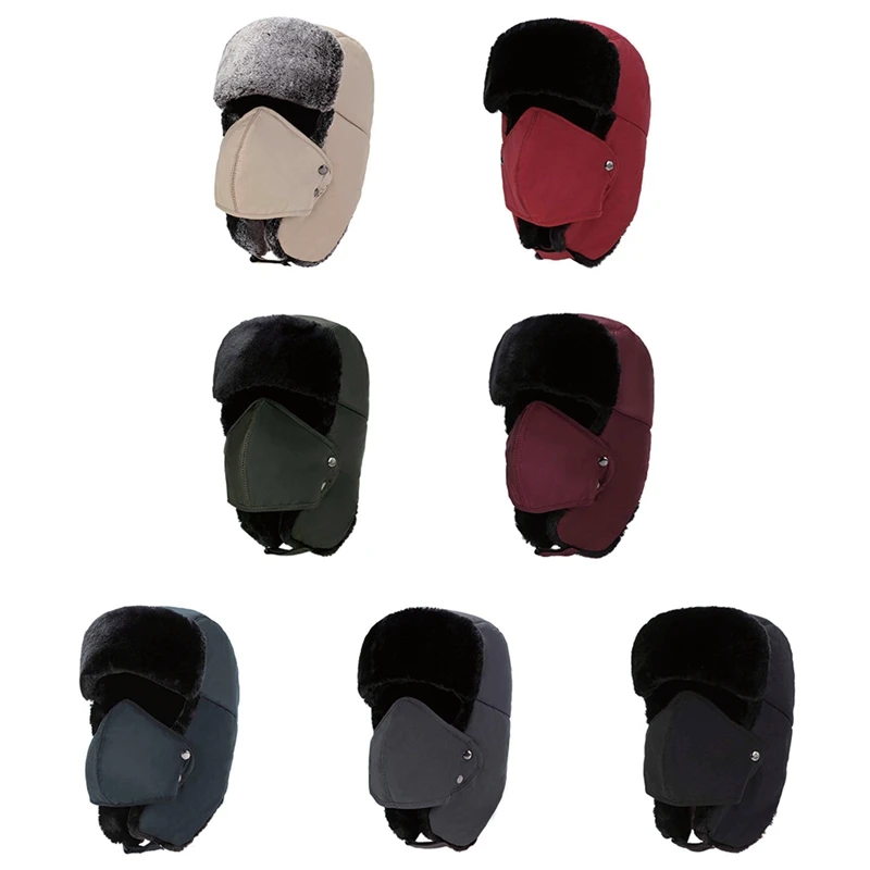 

Winter Ski Hat Unisex Bomber HatsThick Fluffy Thermal Windproof Face Mask Ear Protection Cap Outdoor Winter Apparel Accessories
