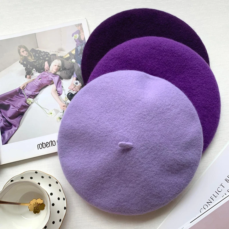 Luna&Dolphin Women 90%Wool Mushroom Rimi Blue Berets Autumn Winter Deep Eaves Knitting Artist Cap Painter Beanie Hat Sweet Color Luna&Dolphin Women 90%Wool Mushroom Rimi Blue Berets Autumn Winter Deep Eaves Knitting Artist Cap Painter Beanie Hat Sweet Color