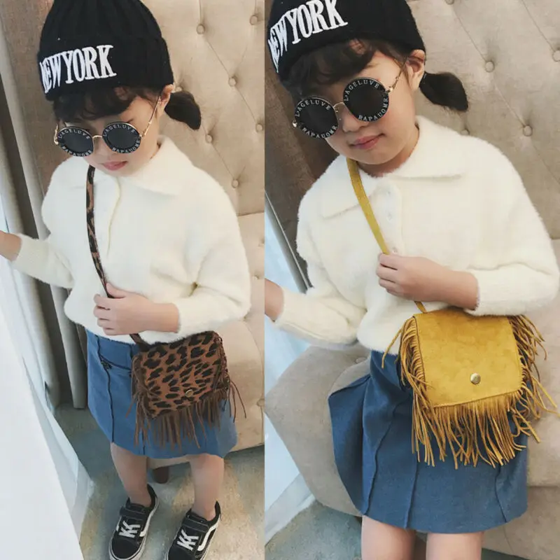 Tassel Mini Messenger Bag Kids Girls Handbags Coin Purse Children Shoulder Bags 2