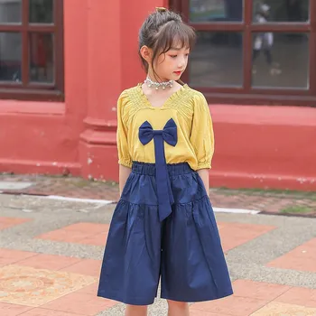 

Back To School Clothing 2pcs Kids Girls Summer Outfits Clothes Sets Children Blouses Shirts Tops And Knee Length Pants Set Fall
