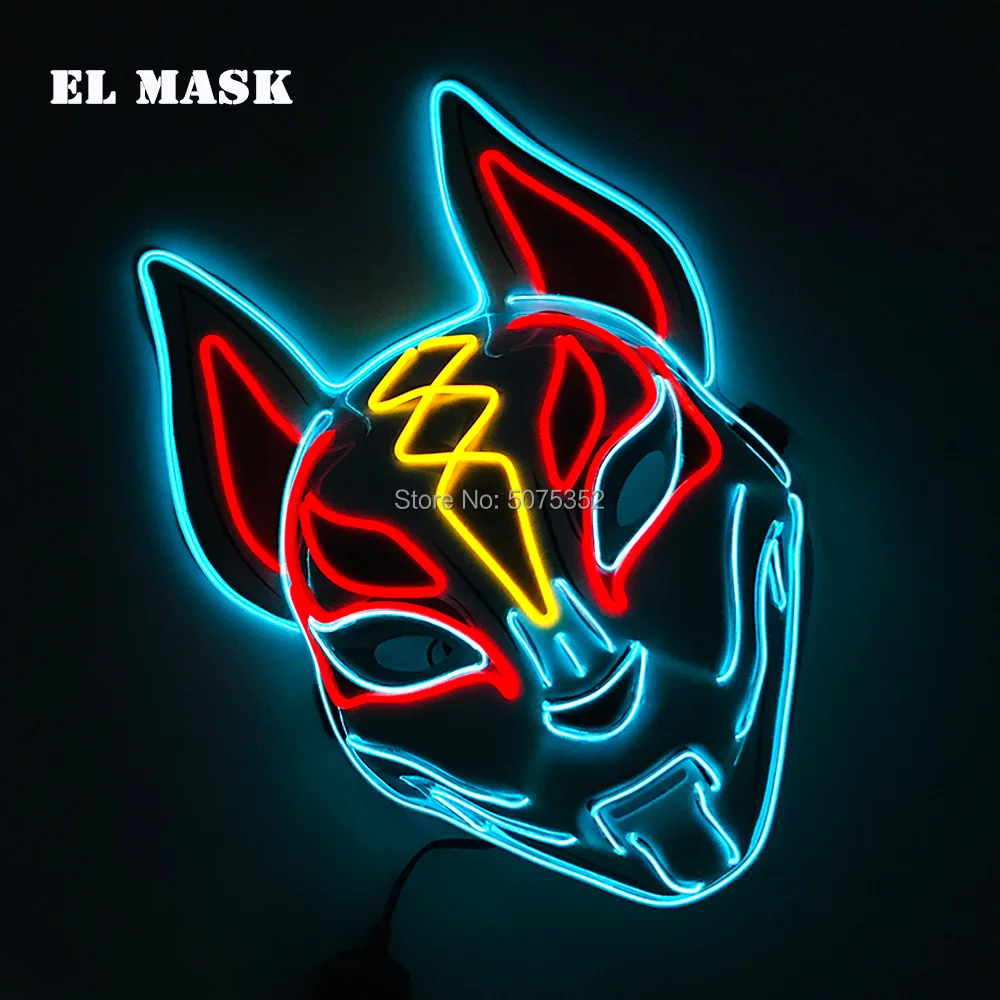 Women's Costumes Anime Expro Decor Japanese Fox Mask Neon Led Light Cosplay Mask Halloween Party Rave Led Mask Dance DJ Payday Costume Props wonder woman costume