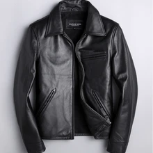 Мужская одежда из натуральной кожи натуральная коровья кожа мужская куртка мотоциклетная черная Повседневная кожаная куртка короткие итальянские M-4XL