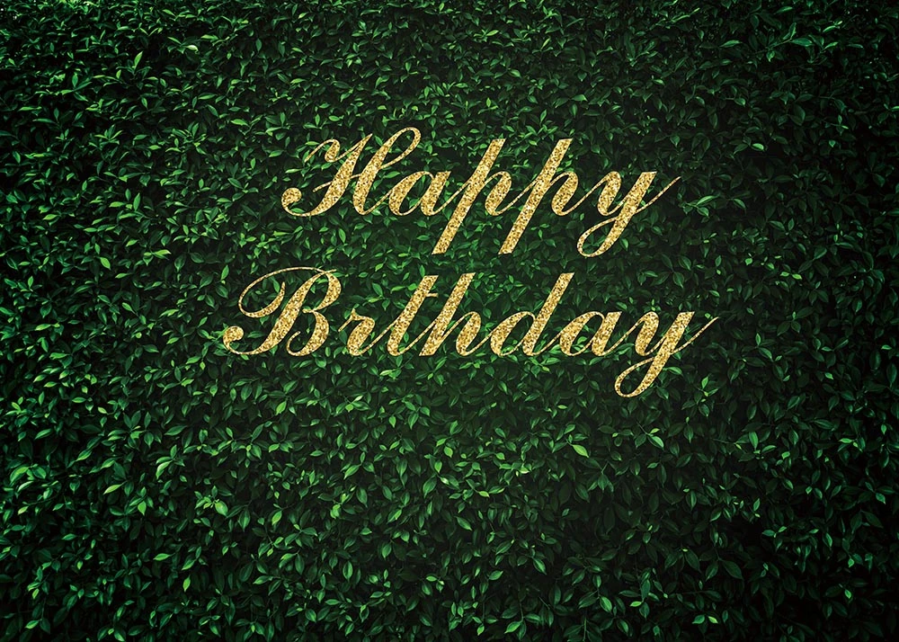 Green leaf background birthday banner golden happy birthday photography  decoration supplies|Party Backdrops| - AliExpress