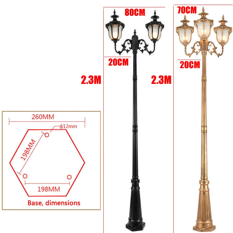 (H&asymp;2.3M)Courtyard Street Lamp Community High Pole Lamp Outdoor Waterproof Lawn Villa Outdoor Retro Courtyard Landscape