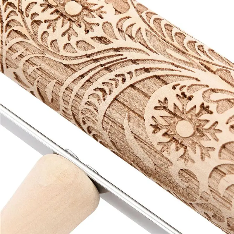 1PC Rolling Pin Handheld Flower Leaf Snowflake Tree Embossing Fondant Biscuit Dough Pastry Roller Rolling Mold