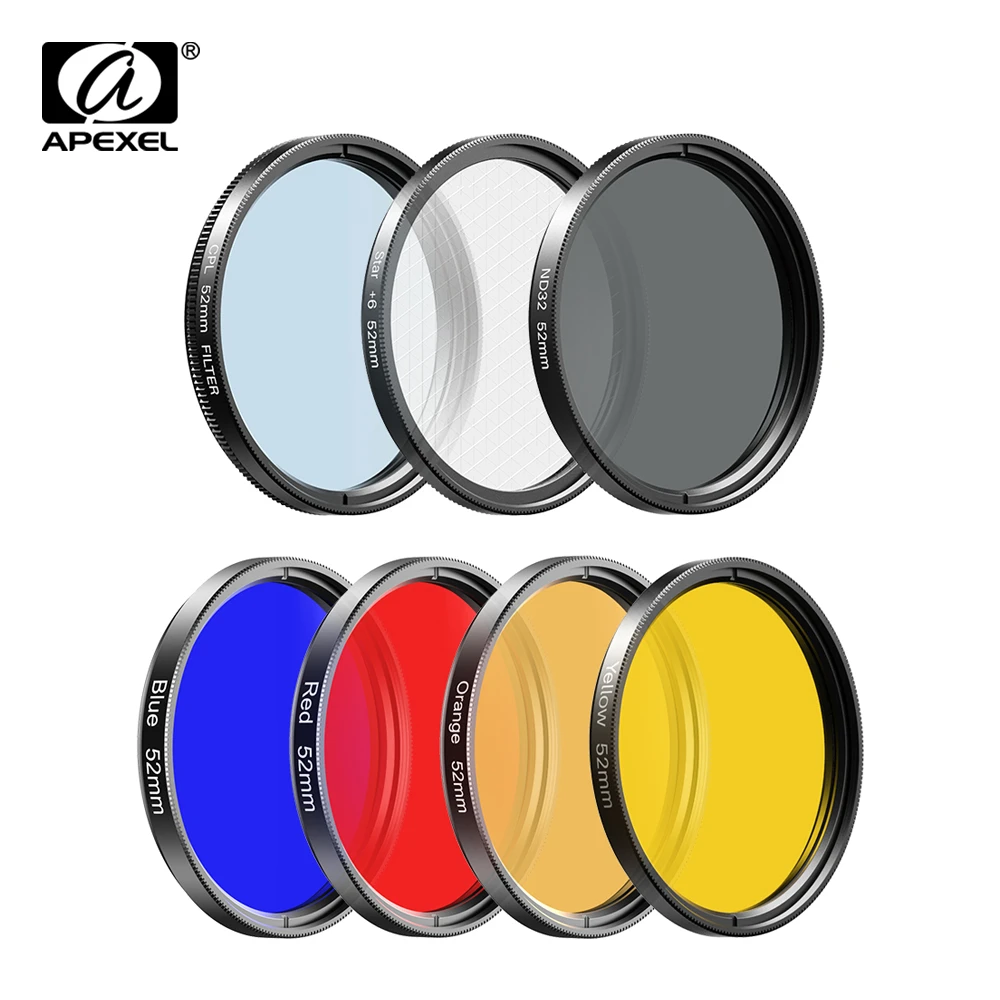 Apexel All In All Lens Kit 0 45x Wide 52mm Uv Full Blue Red Filter Cpl Nd Star Filters For Nikon Canon Sony Iphone All Phones Mobile Phone Lens Aliexpress