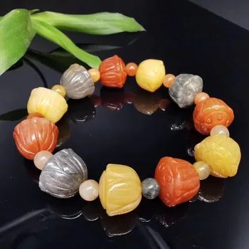 

Natural rose gold jade bracelet bangle hand-carved lotus jadite jade beads bracelets for men jade jewelry real jade gift 13mm