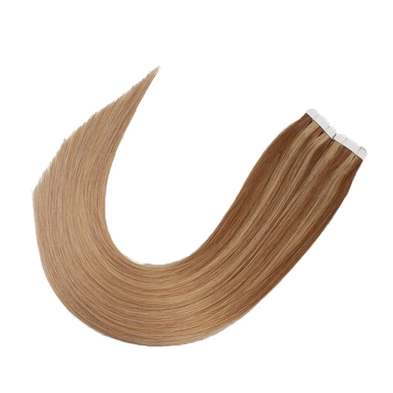 Toysww Remy Tape In Human Hair Extensions Double Drawn Hair Straight 20 pcs 40pcs On Adhesives Seamless Hair Extensions (8)