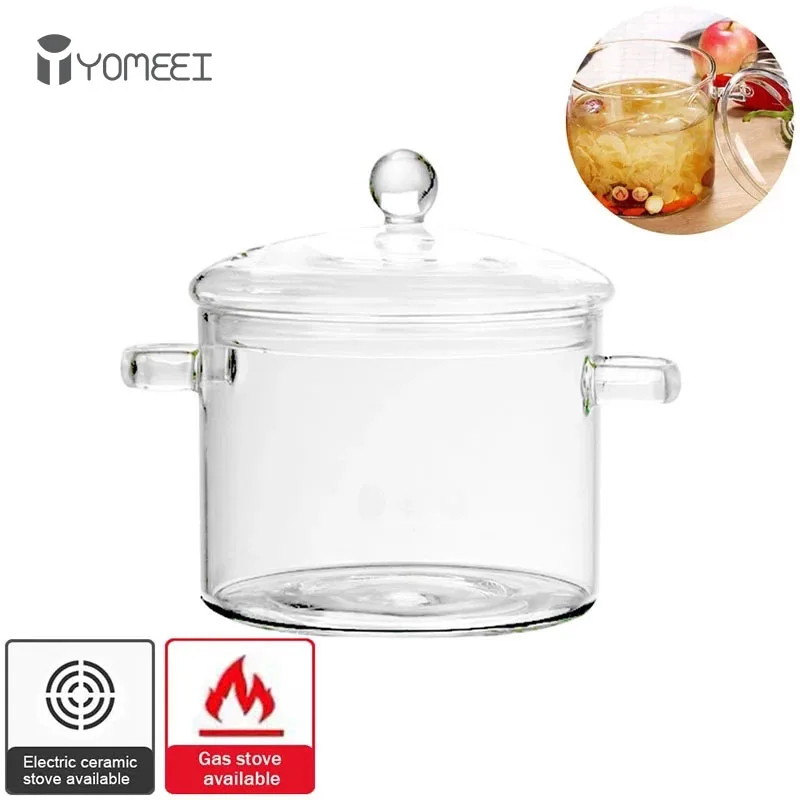 

YOMEEI 2.6L Large Glass Soup Pot Transparent Glass Bowl Heat Resistant Porridge Pot Salad Noodle Soup Cooker Kitchen Dinnerware