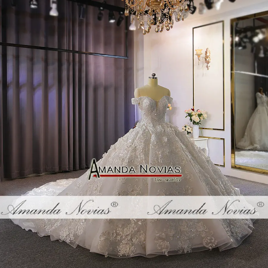 Abiti da sposa невесты платье с открытыми плечами Полный Бисероплетение Свадебное платье полный кружева