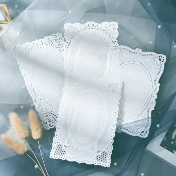 

KLJUYP 8pcs Square Lace Frame Note Lace Paper Doilies Placemats Wedding Party Decoration Supplies Scrapbooking DIY Crafts Paper
