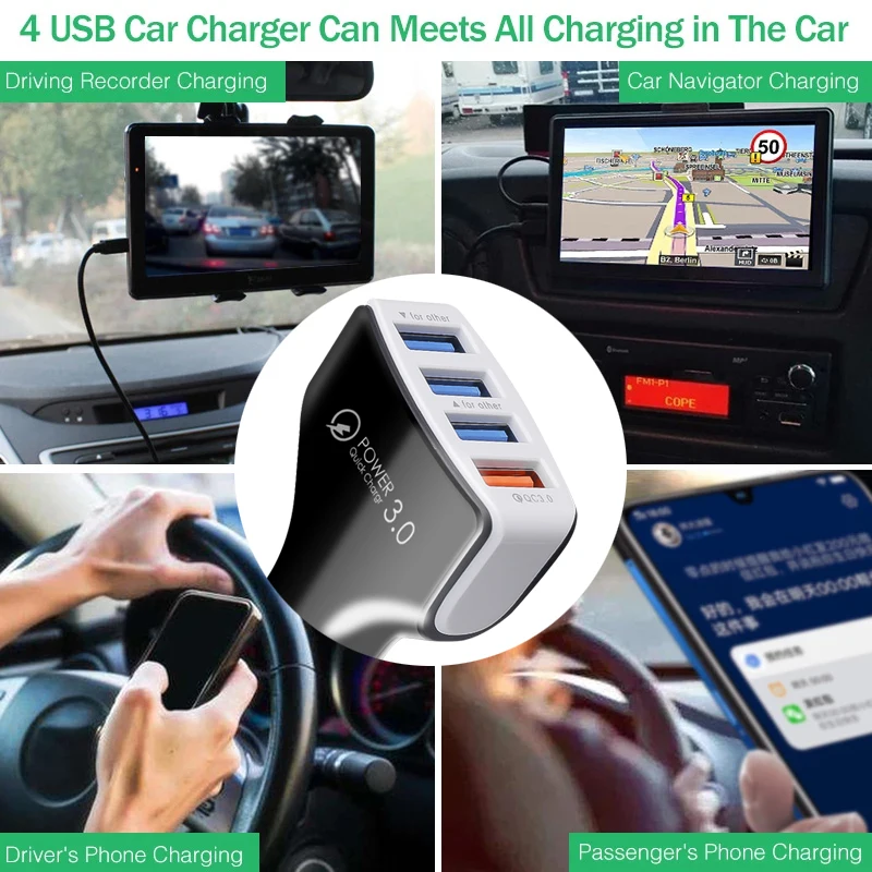 Kebidu-ٱ ڵ  4 Ʈ USB ڵ  , QC 3.0  Ｚ ޴  
