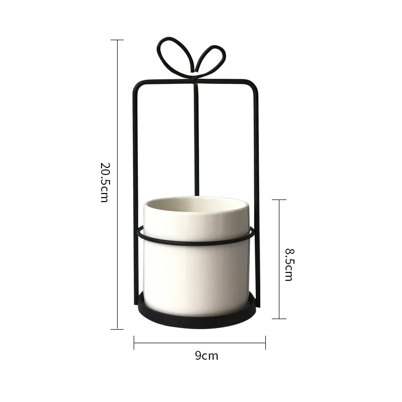 Керамический цветочный горшок в скандинавском стиле, железная рама, вазон для суккулентов, бонсай, горшечные держатели, контейнер для дома, сада, офиса - Цвет: Square Black Medium