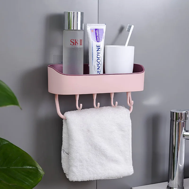 Ванная душевая кабина хранение многофункциональный бесплатный Пробивной держатель для полотенец Настенный Держатель для ванной комнаты держатель для хранения Органайзер подвесной - Цвет: Pink