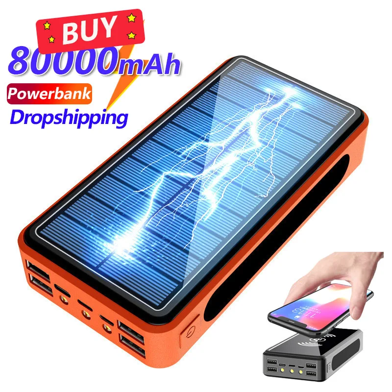 80000mAh Solar Power Bank Large Capacity Portable Charger 4USB Port LED Light PowerBank Battery for Xiaomi IPhone Samsung portable battery charger