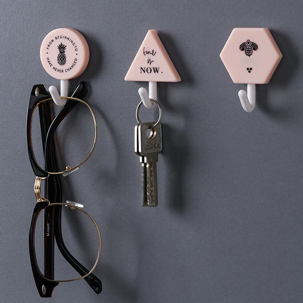 3PC Creative Geometry Hook Set Free Punch Kitchen Bathroom Door Hook Shelf hook