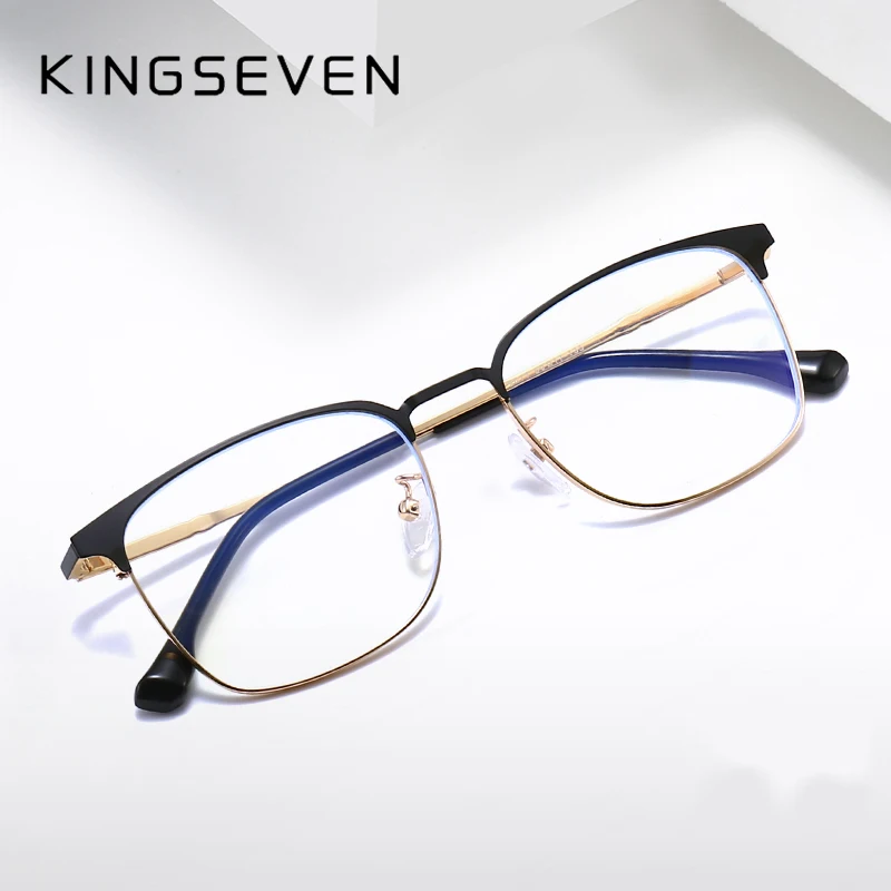 

KINGSEVEN new non-magnetic titanium anti-blue light goggles flat mirror men and women glasses frame optical glasses frame 9677