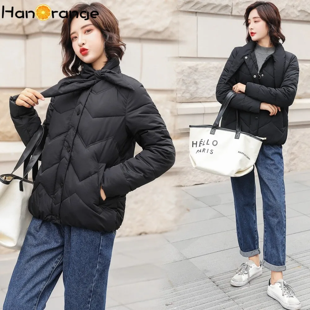 

Scarf collar Short Cotton Padded Parkas Female BF Harajuku Loose Bread Clothes 2019 Women Down Jacket